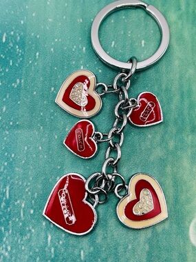 Rare Vintage Coach Heritage Cascading Hearts Key Chain Bag Charm Red Leopard